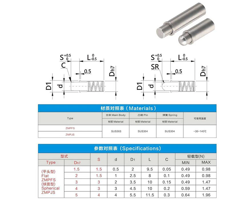 Micro spring plunger Micro spring plunger
